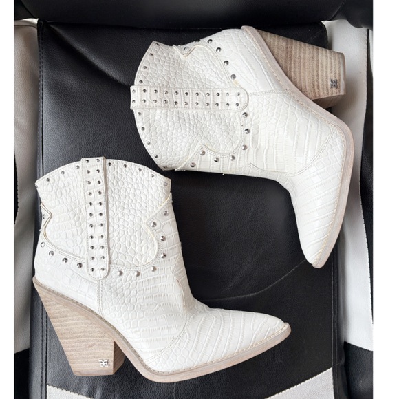Sam Edelman Shoes - Sam Edelman Iris Studded Leather Western White‎ Ankle Booties